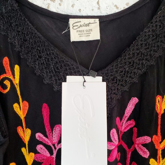 Exist Multicolored Rayon Embroidered Dress Beach Cover-up Free Size Travel - Picture 4 of 9